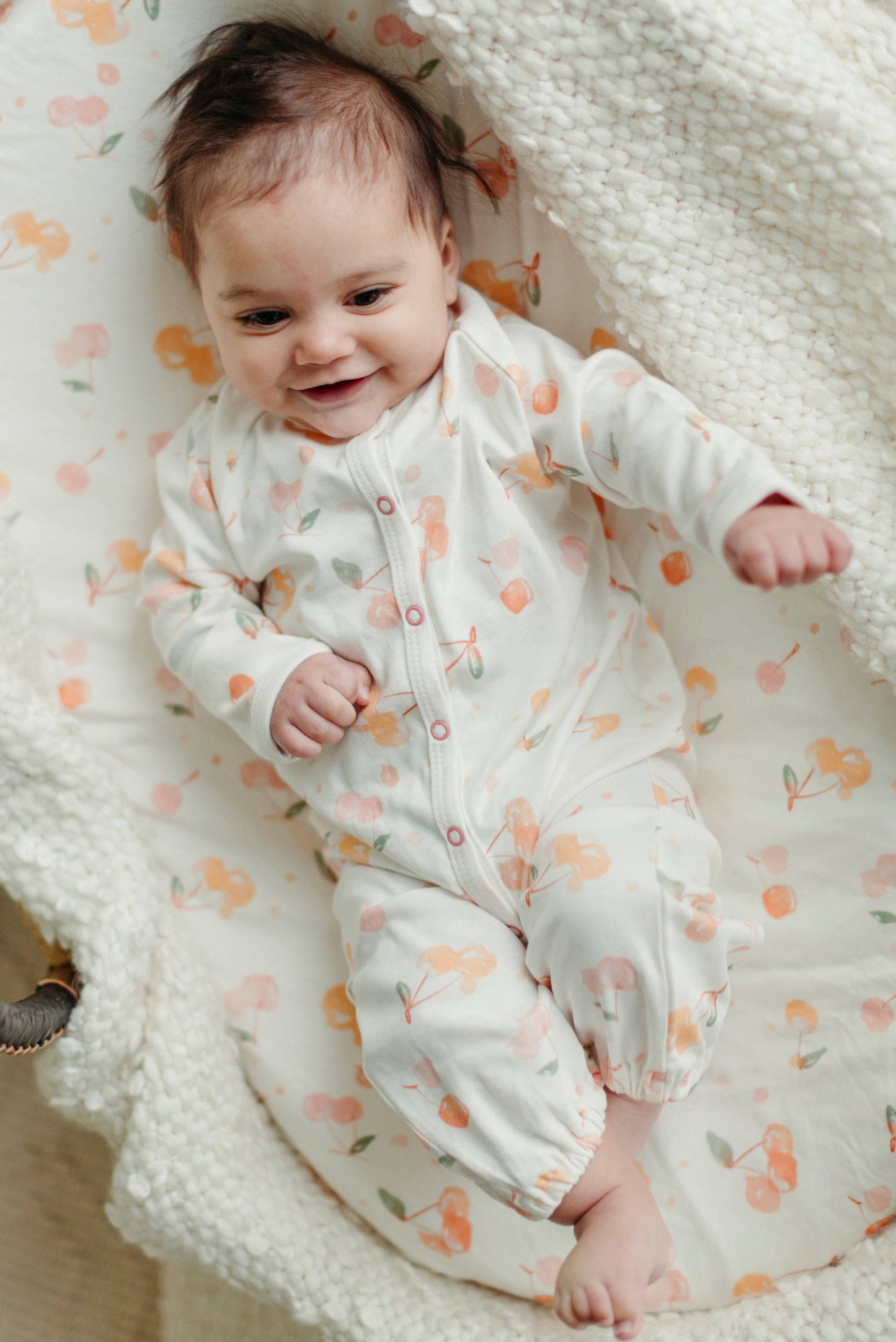Organic Cotton Convertible Romper & Beanie Set - Cherry Picking