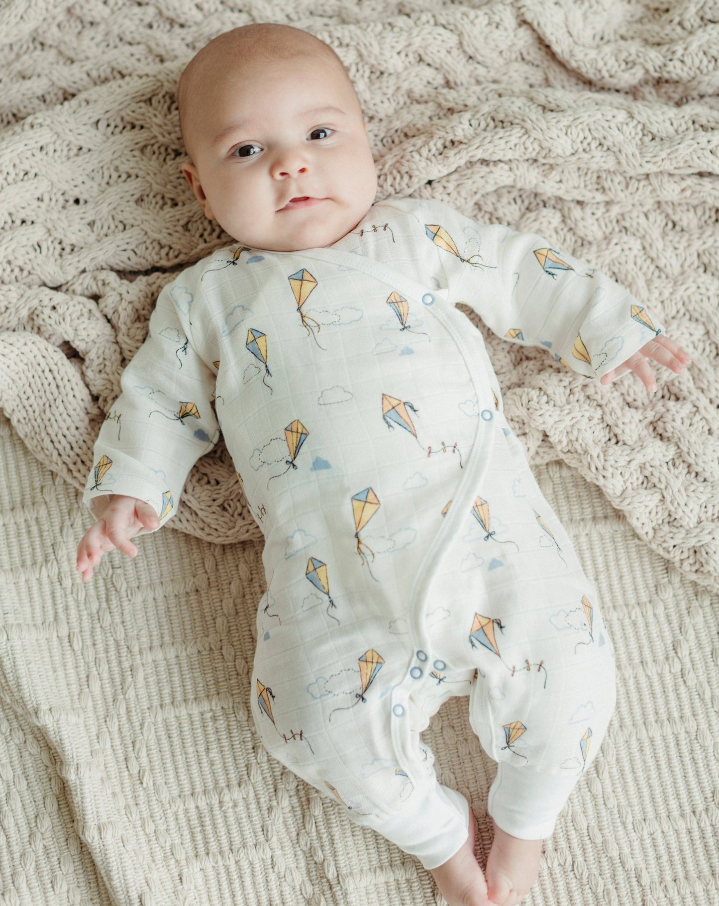 Organic Muslin Side Snap Kimono - Kites