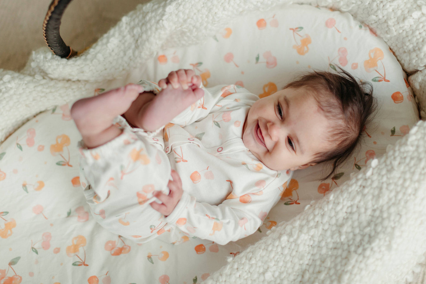 Organic Cotton Convertible Romper & Beanie Set - Cherry Picking