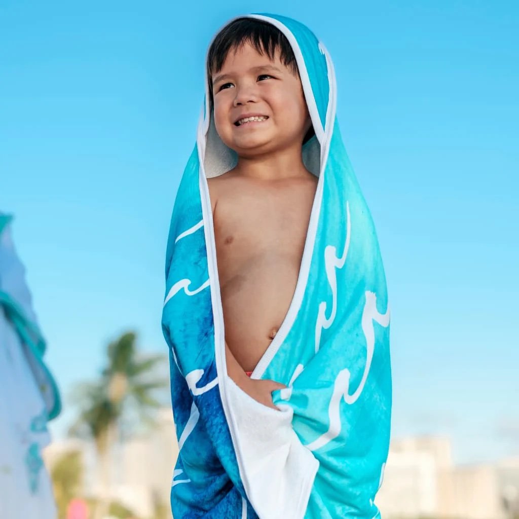 Blue Nalu Wave Hooded Towel Washcloth set by Cocomoon Hawaii