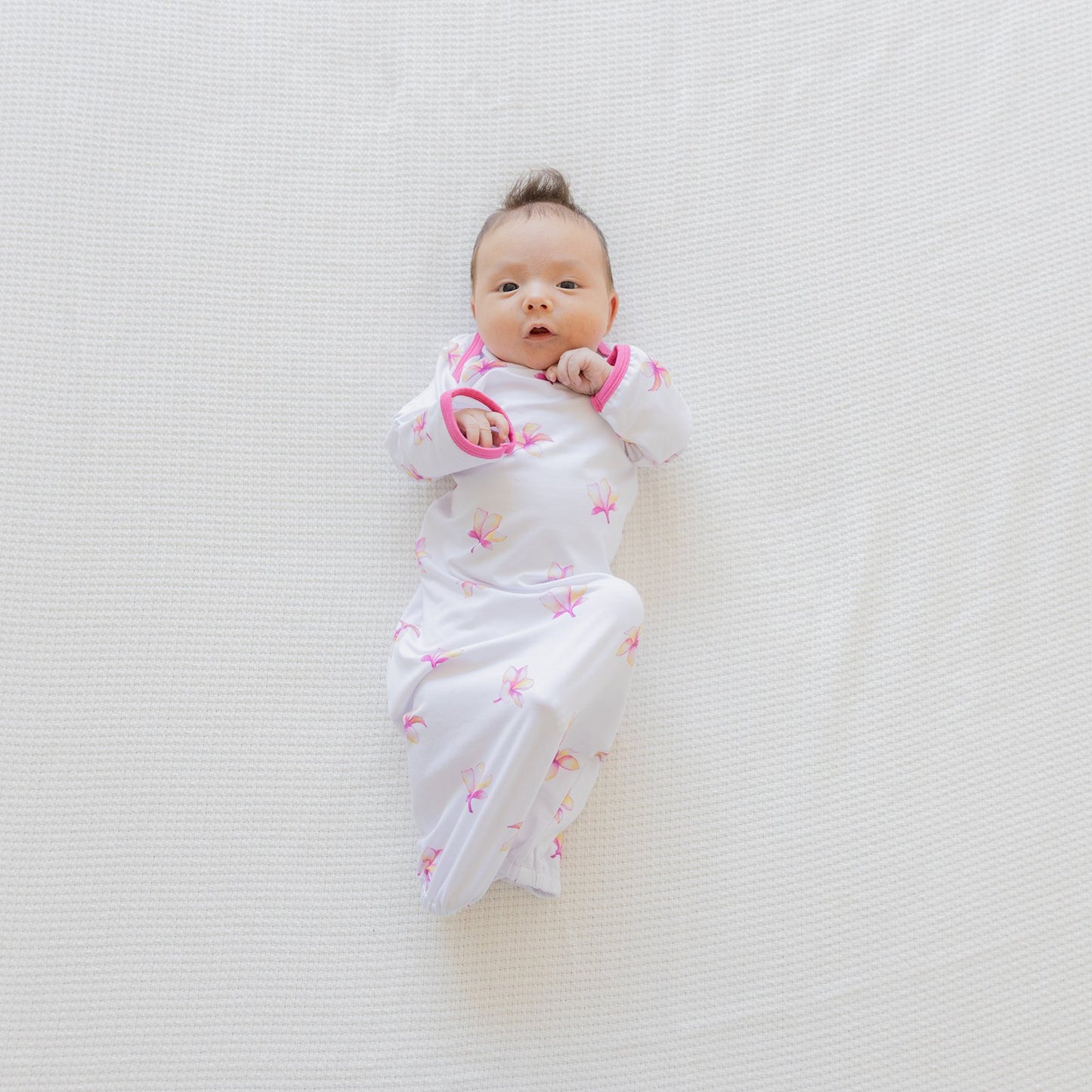 Pink Plumeria Flower Bamboo Newborn Layette Gown by Cocomoon Hawaii