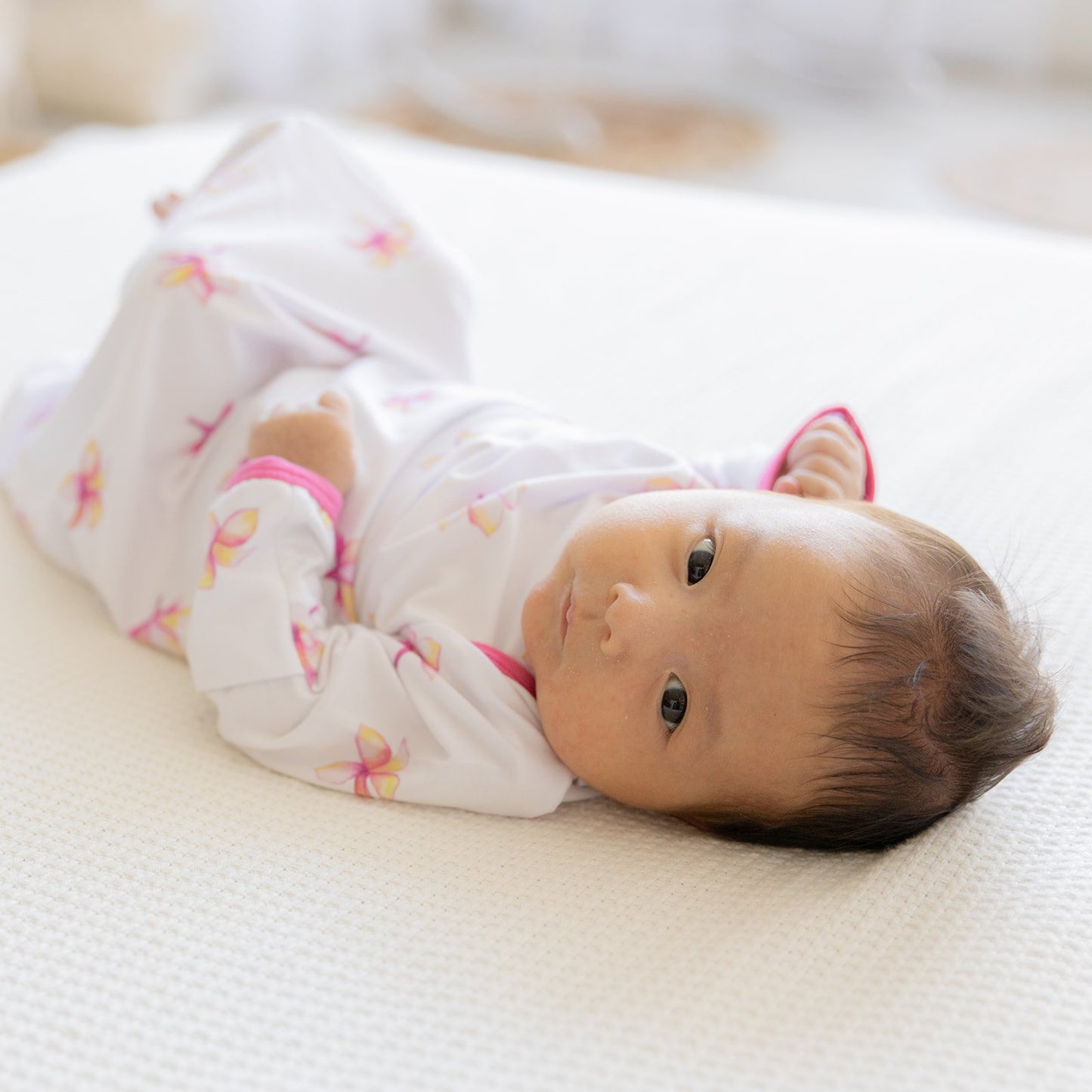 Pink Plumeria Flower Bamboo Newborn Layette Gown by Cocomoon Hawaii