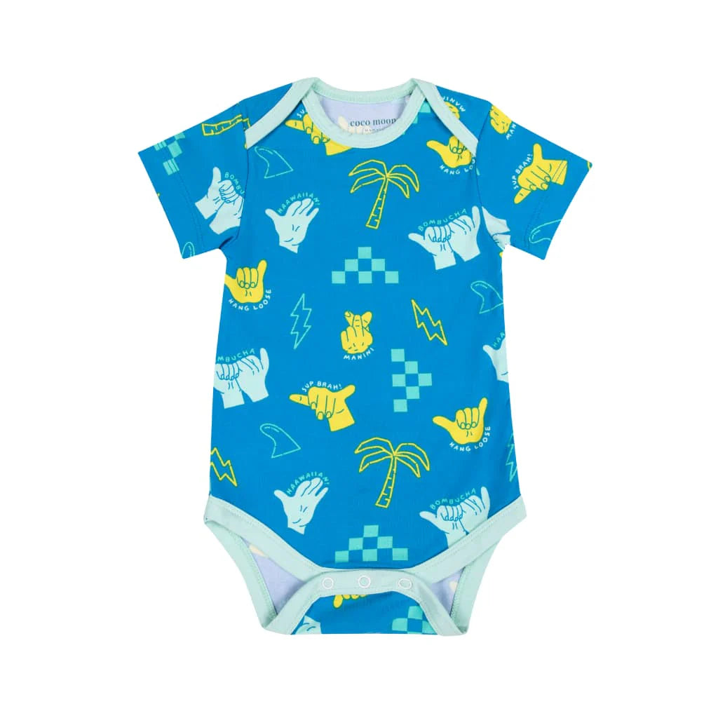 Blue Geometric Shaka Code Baby Onesie by Cocomoon Hawaii