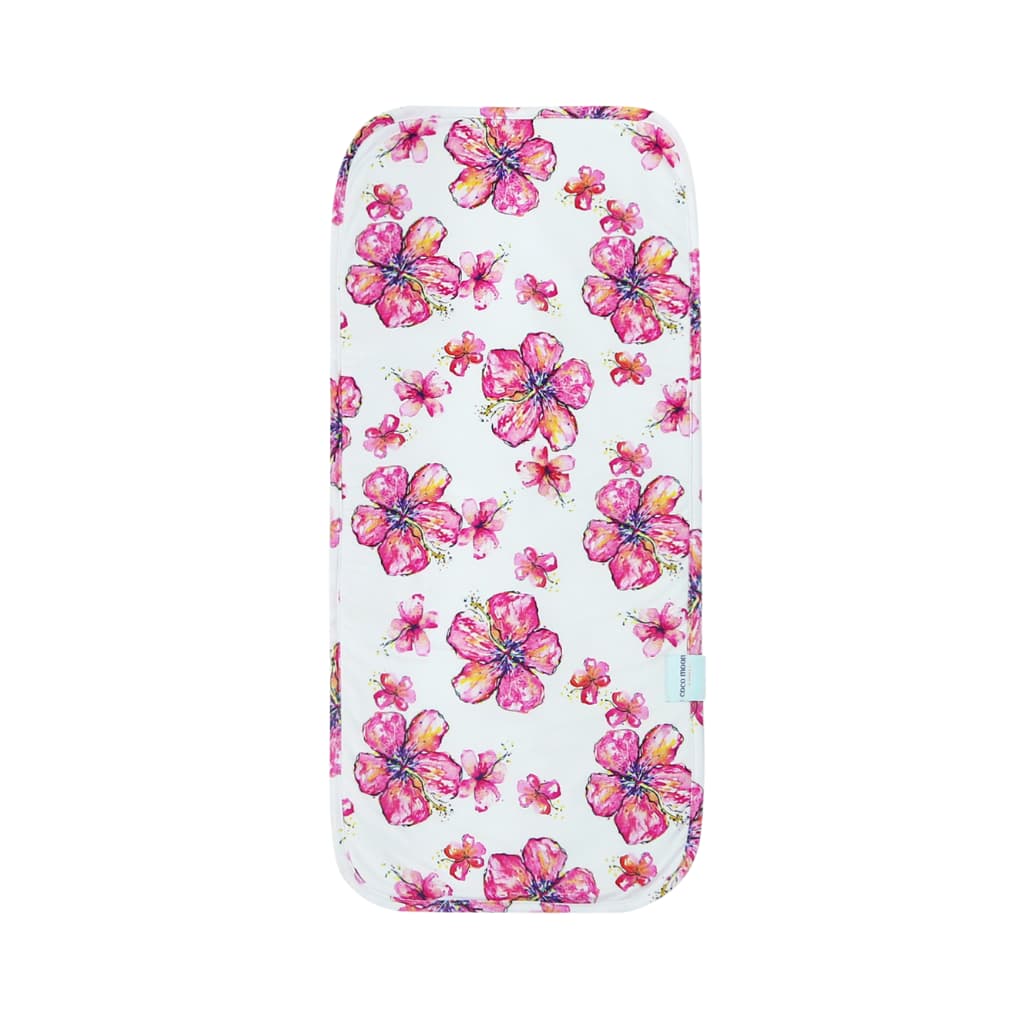 Pink and white hibiscus flower bamboo fleece baby burp cloth