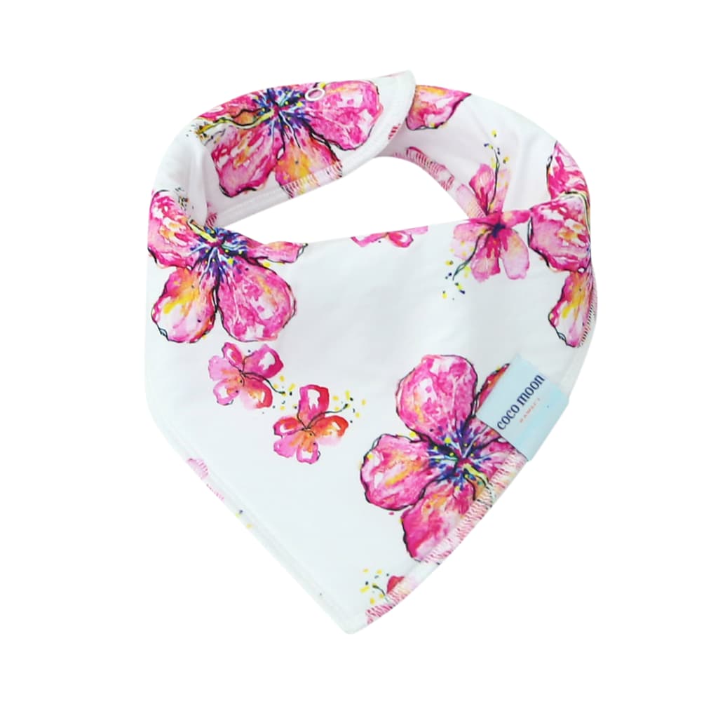 Pink Hibiscus Floral Bamboo Fleece Baby Toddler Bandana Bib