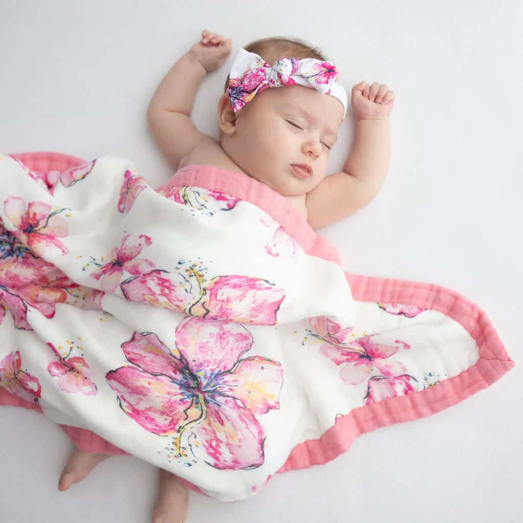 Pink Hibiscus Floral Bamboo Newborn Headband by Cocomoon Hawaii