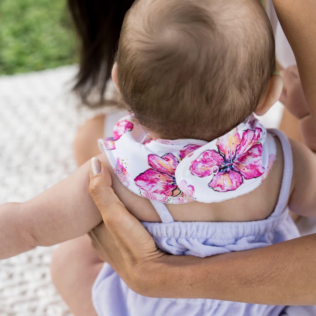 Pink Hibiscus Floral Bamboo Fleece Baby Toddler Bandana Bib