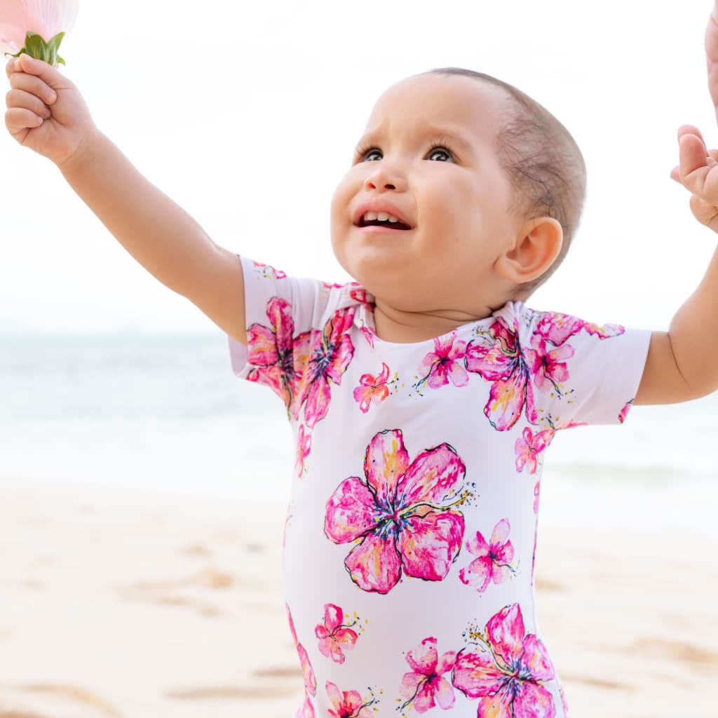 Pink Hibiscus Flower Baby Onesie by Cocomoon Hawaii