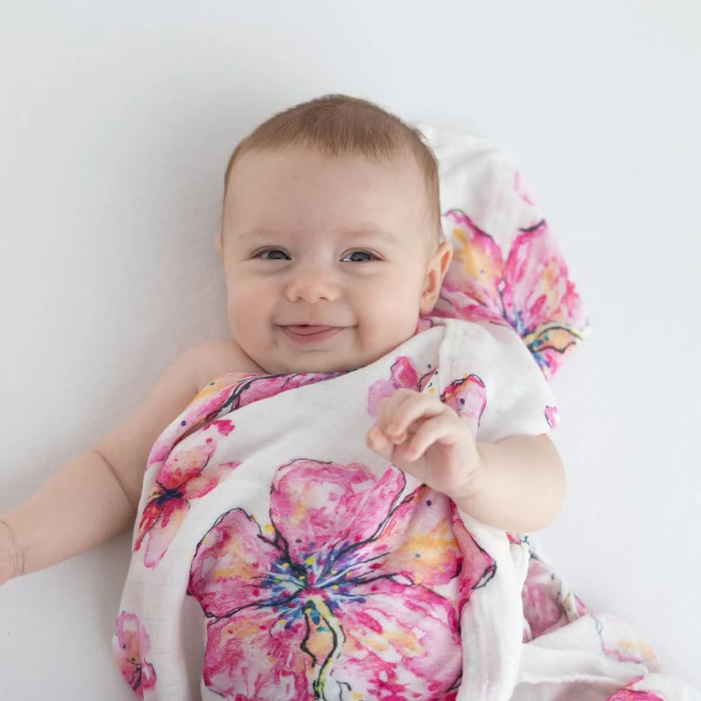 Printed Muslin Swaddle Blanket Hibiscus Kiss