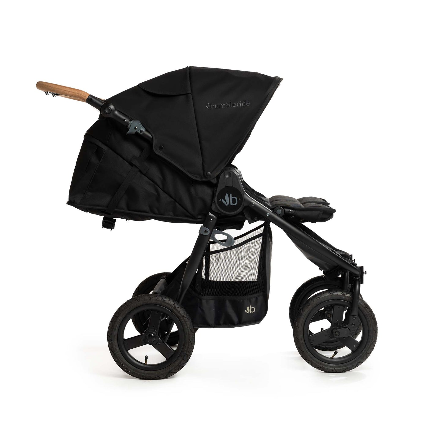 Bumbleride black all terrain Indie Twin Double side by side baby toddler stroller reclined