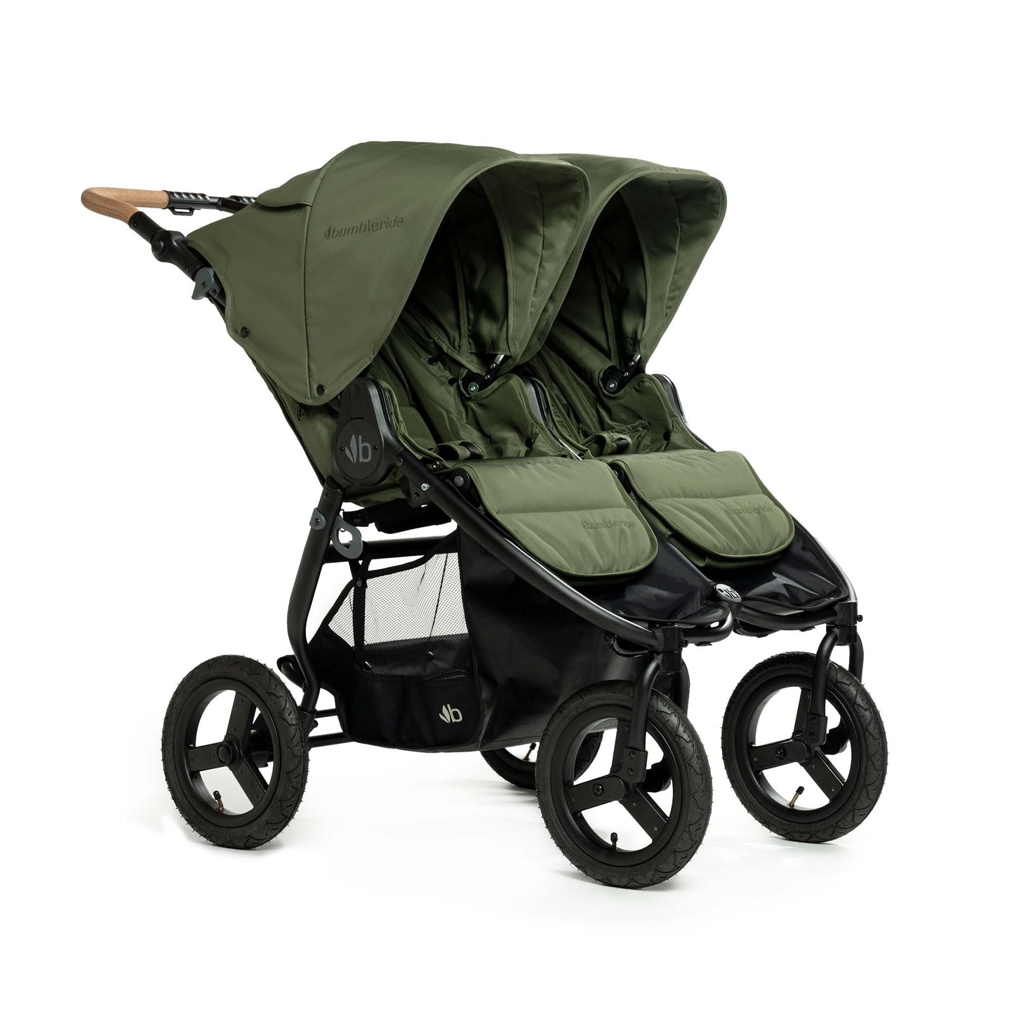 Bumbleride olive gree all terrain Indie Twin Double side by side baby toddler stroller