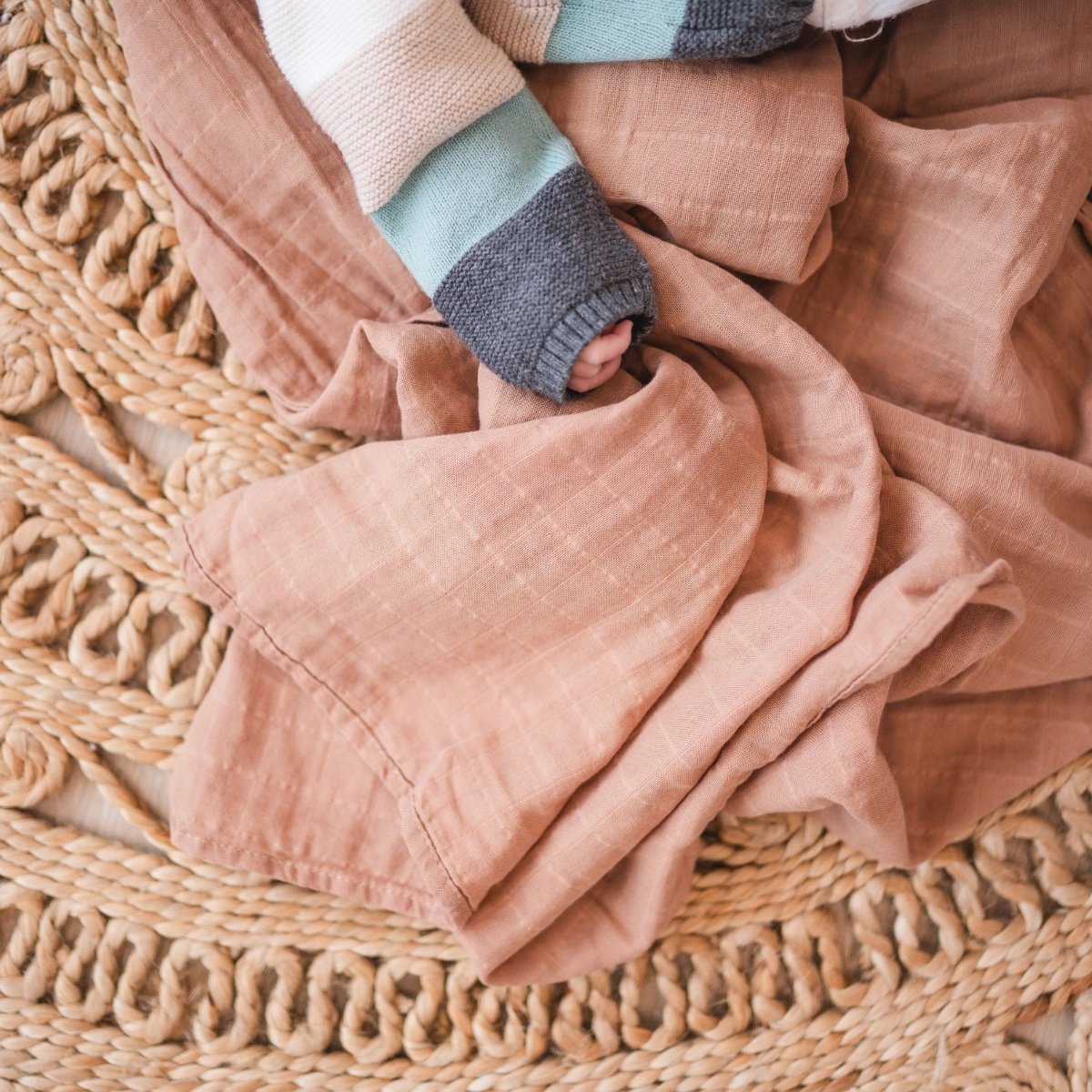 Bug + Bean Kids organic Cotton Muslin Swaddle Security Blanket baby beige natural muted clay