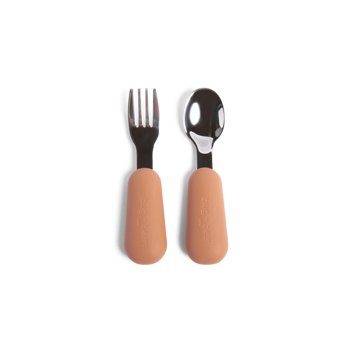 first fork and spoon with gift box, beige, neutral silicone and stainless steel
