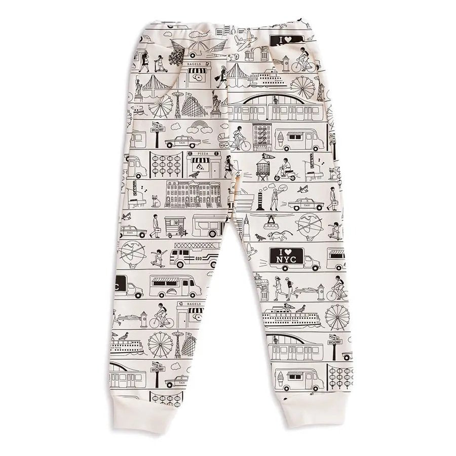 Maptote and Winter water factory new york scene organic cotton black and white sweatpants kid