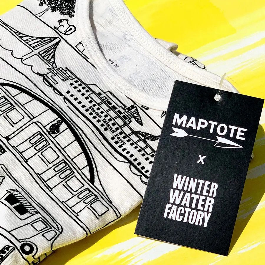 Maptote and Winter water factory new york scene organic cotton black and white sweatpants kid