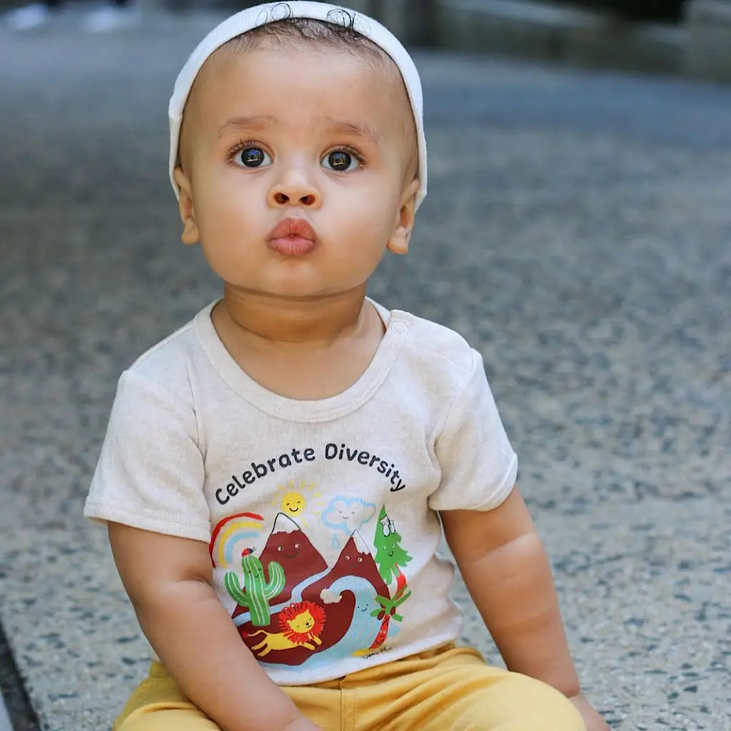 Organic Cotton Rainbow Celebrate Diversity with animals baby onesie