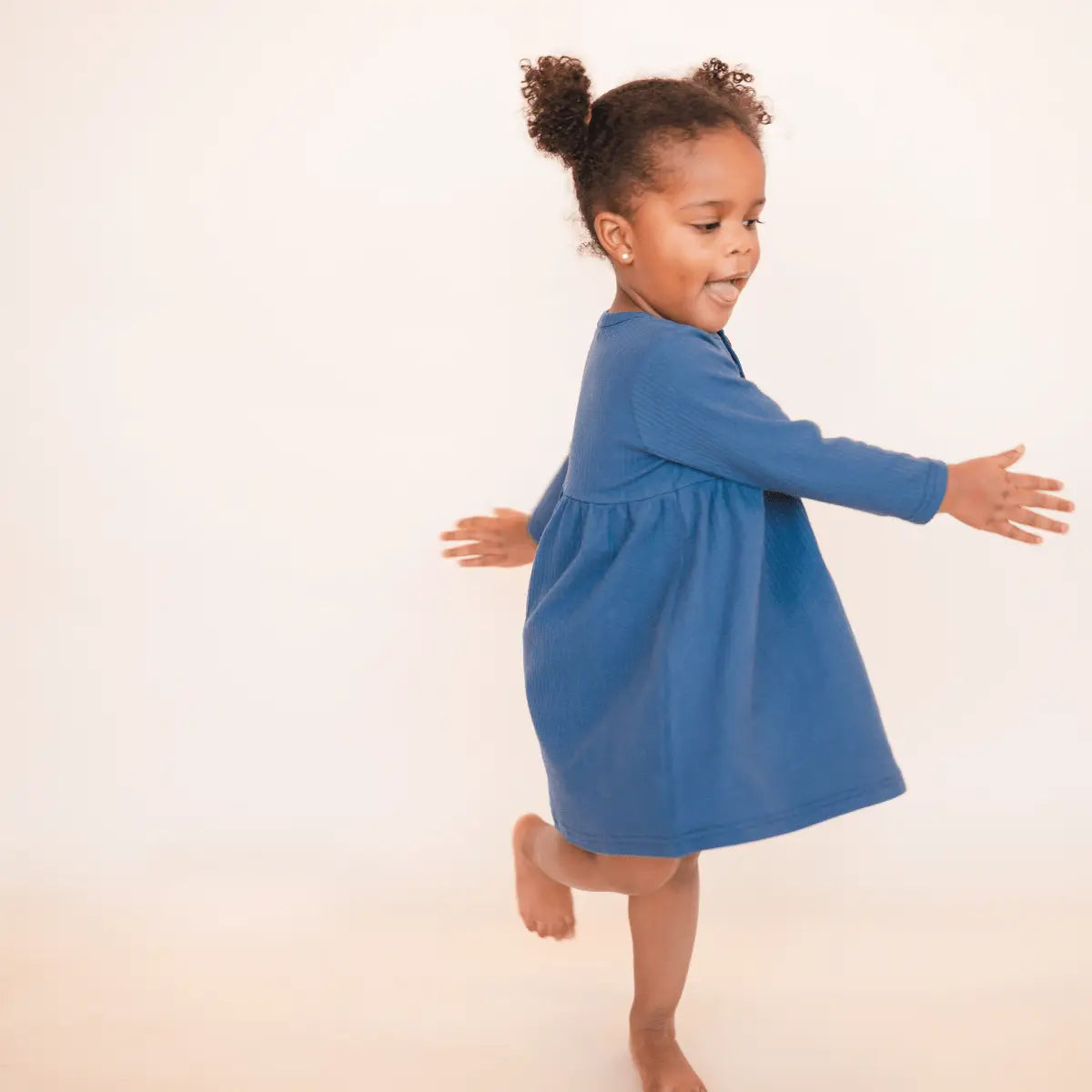 organic cotton blue long sleeve swing kid dress
