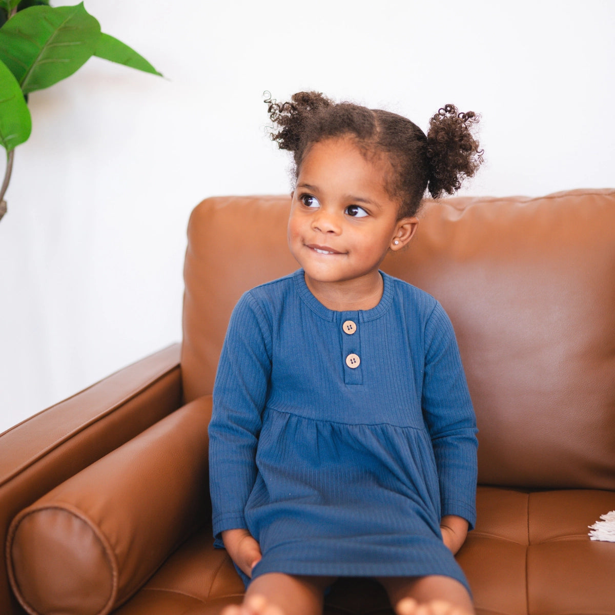 organic cotton blue long sleeve swing kid dress