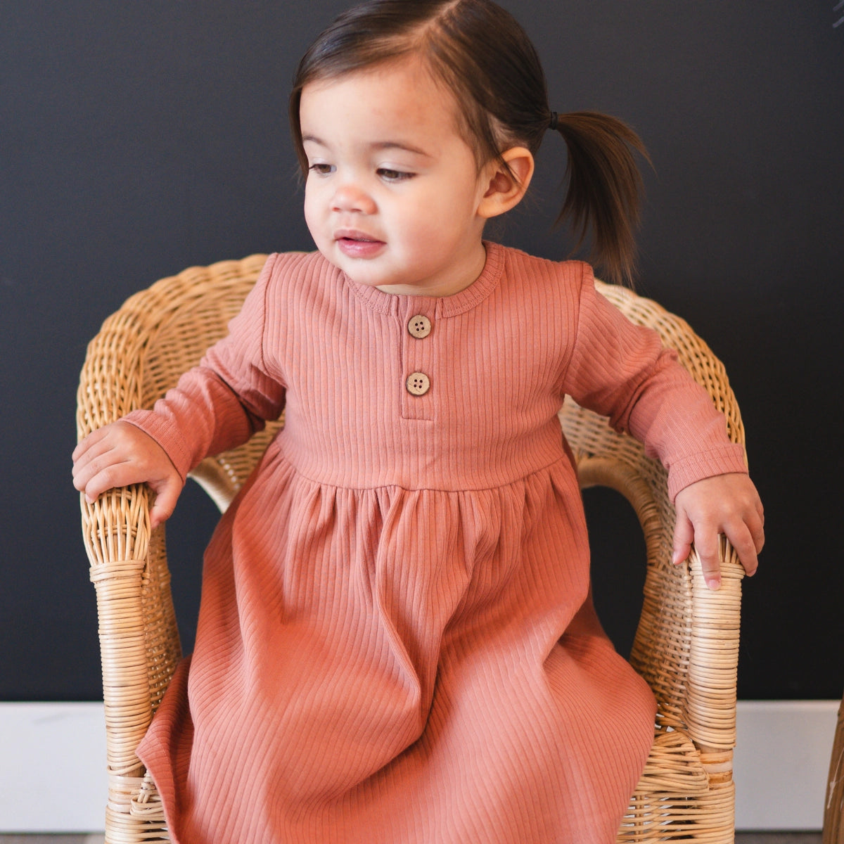 organic cotton terracotta long sleeve swing kid dress