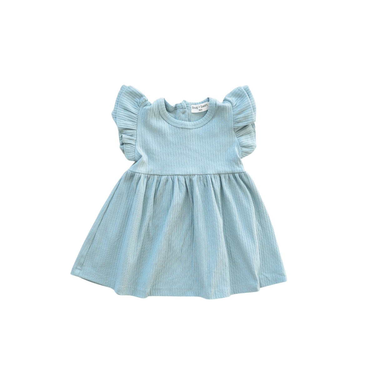 organic cotton robin egg blue ruffle sleeve kid dress