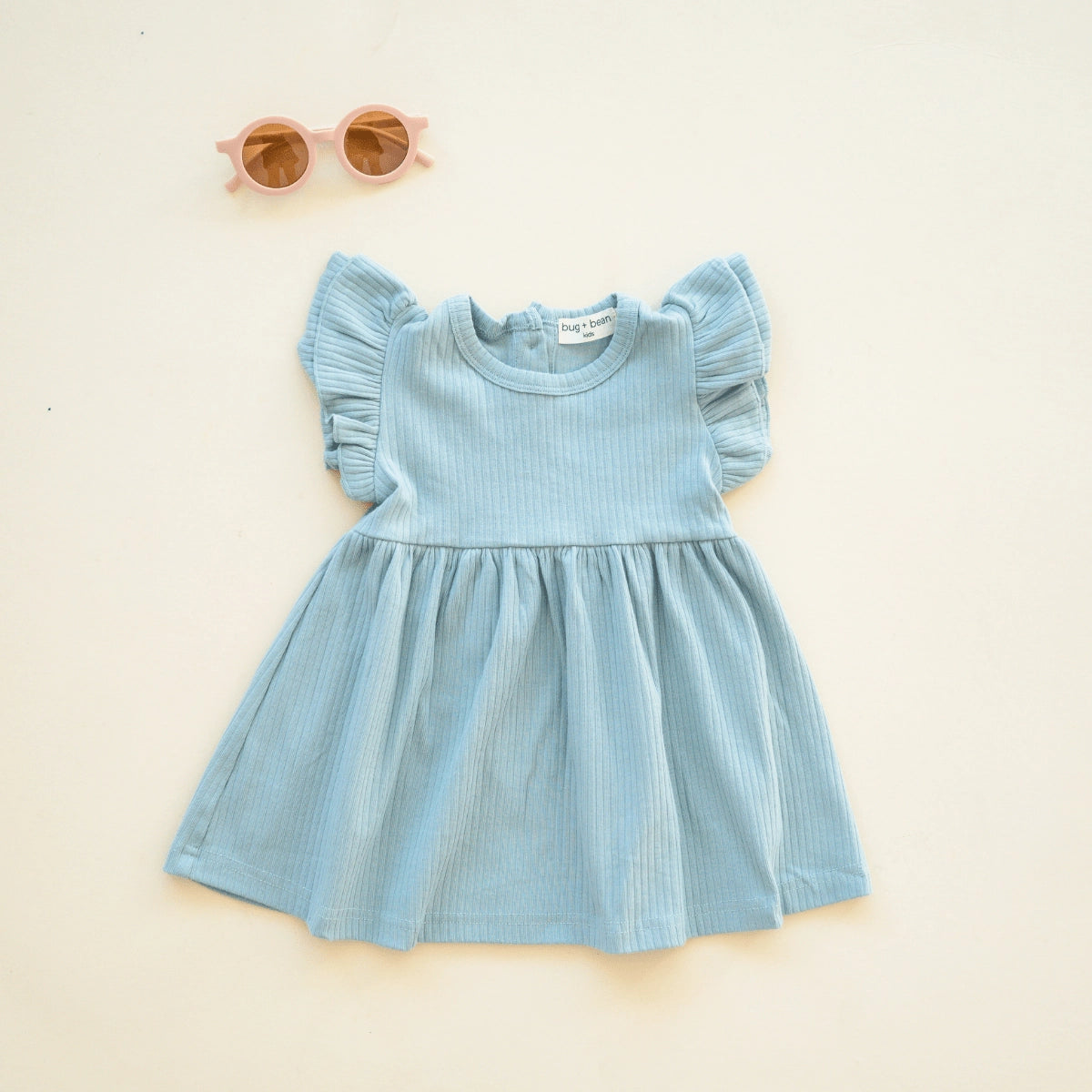 organic cotton robin egg blue ruffle sleeve kid dress