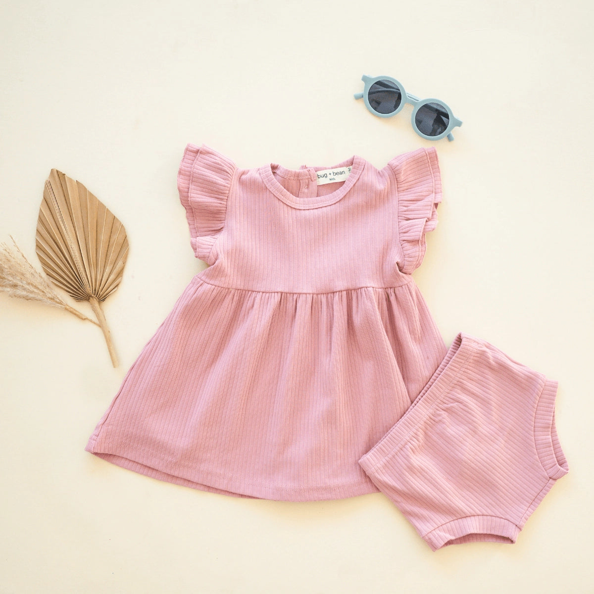 organic cotton pink ruffle sleeve kid dress