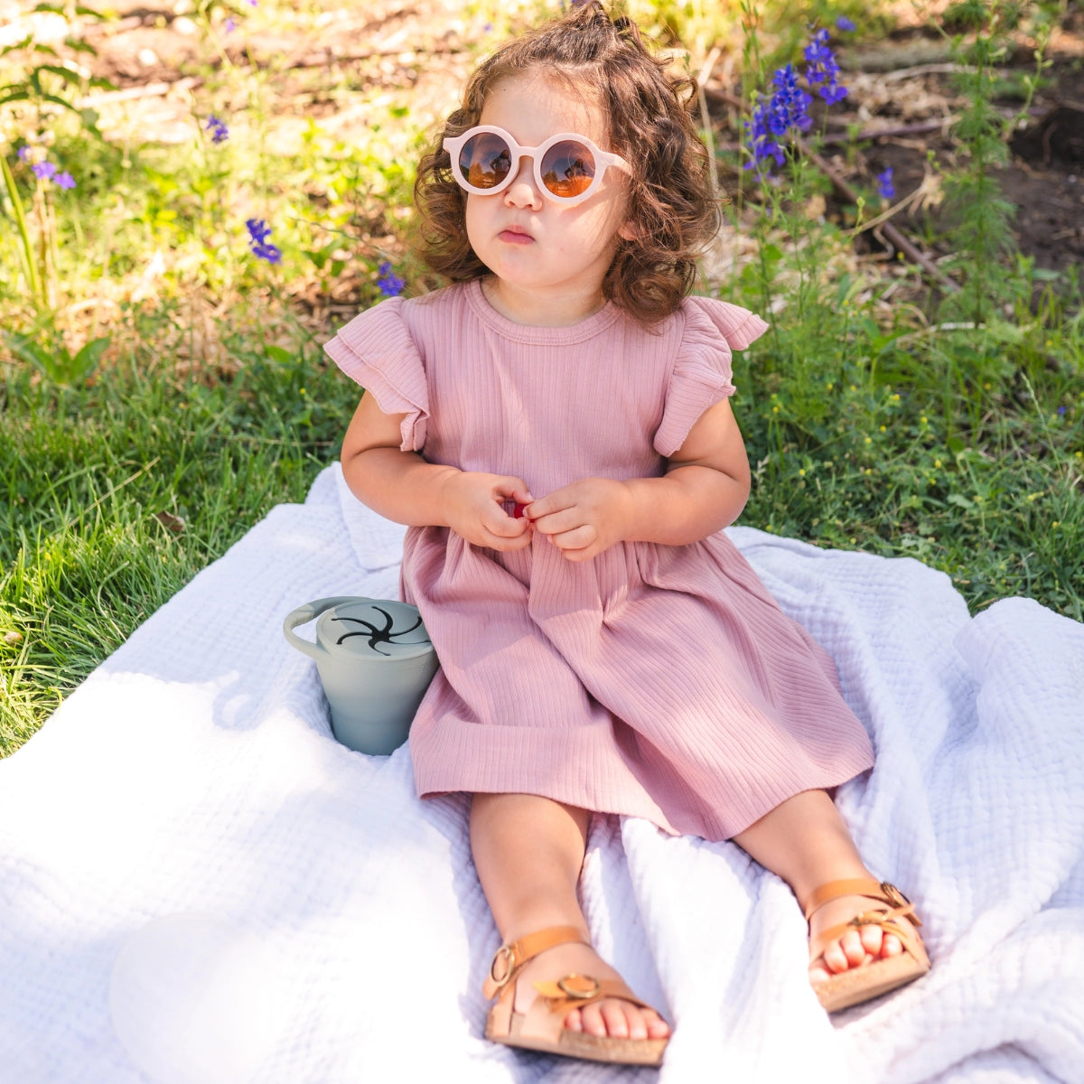organic cotton pink ruffle sleeve kid dress