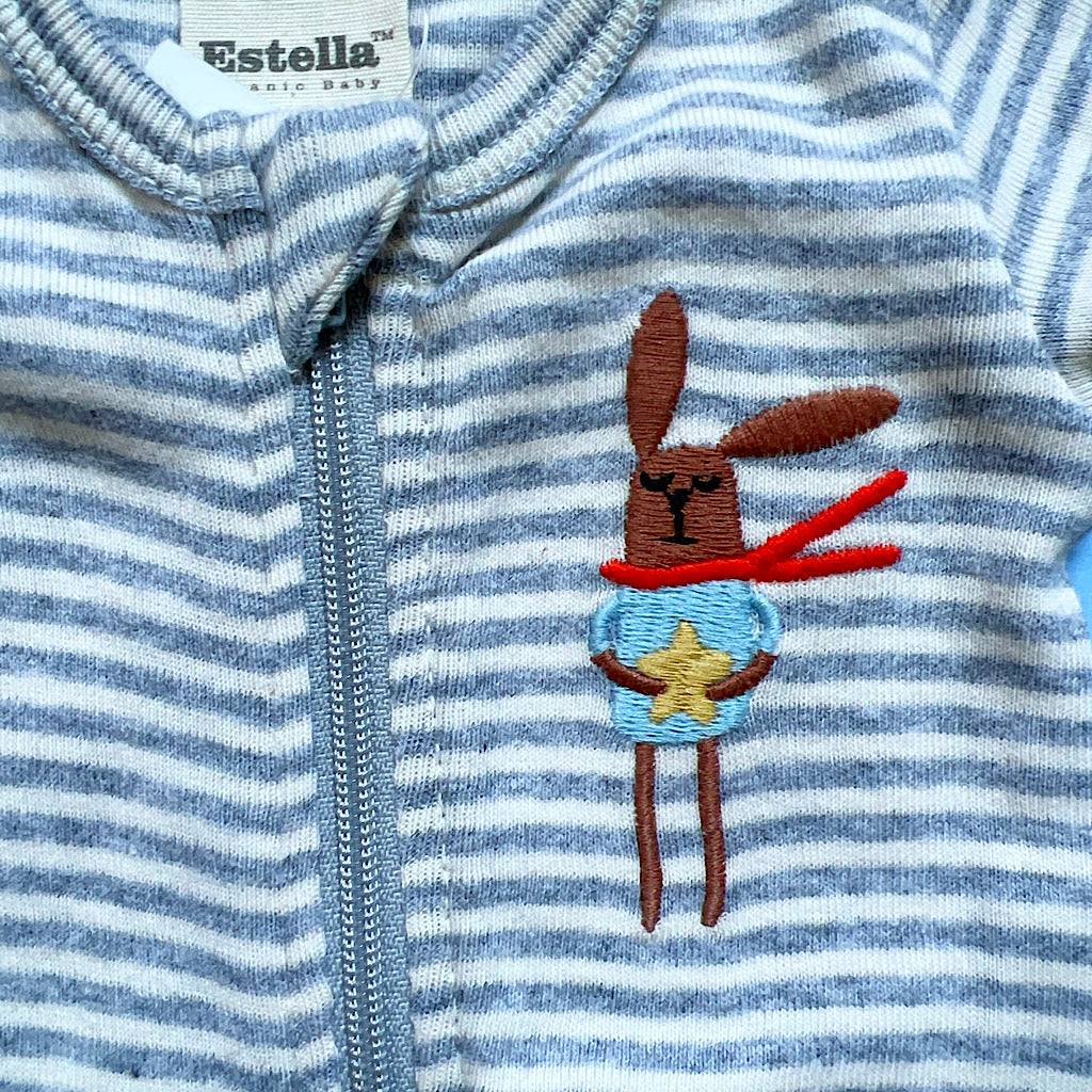 Organic Cotton Stripe Baby Bunny Zipper Pajama