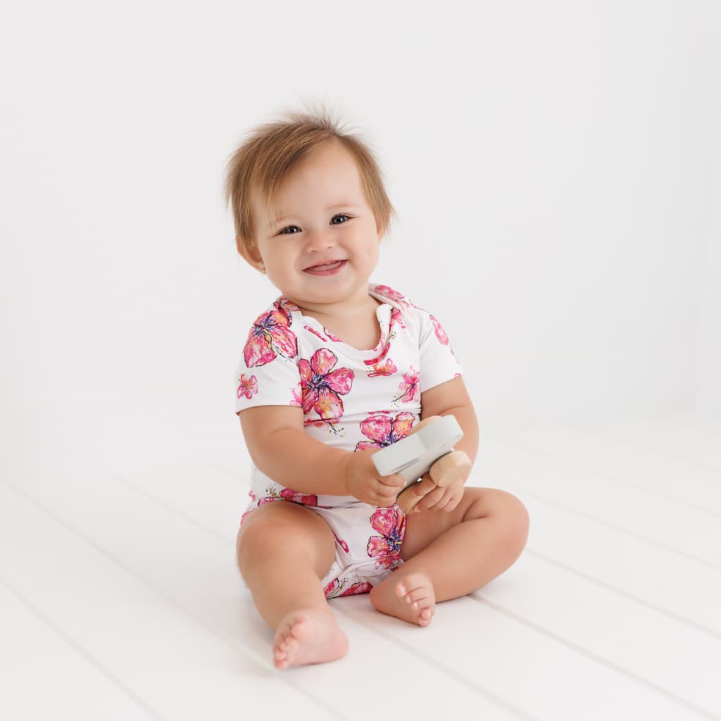 Pink Hibiscus Flower Baby Bamboo Onesie by Cocomoon Hawaii