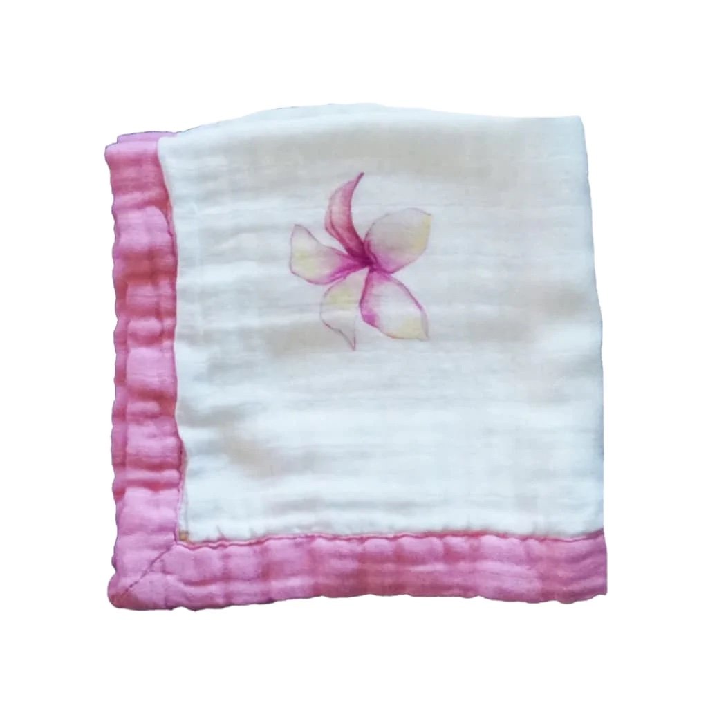 pink plumeria floral cotton muslin security blanket lovey baby by Cocomoon Hawaii