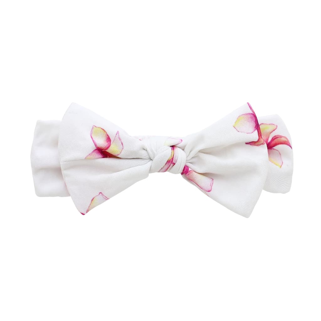 Pink Plumeria Floral Bow Bamboo Newborn Headband by Cocomoon Hawaii