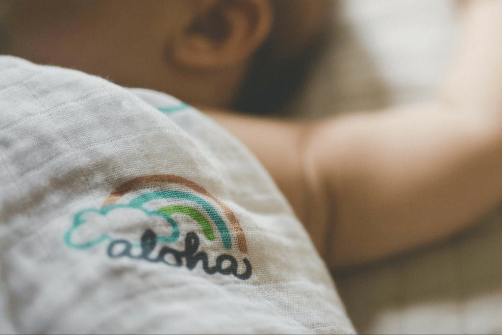 Rainbow pot o' aloha cotton muslin swaddle blanket lovey baby by Cocomoon Hawaii