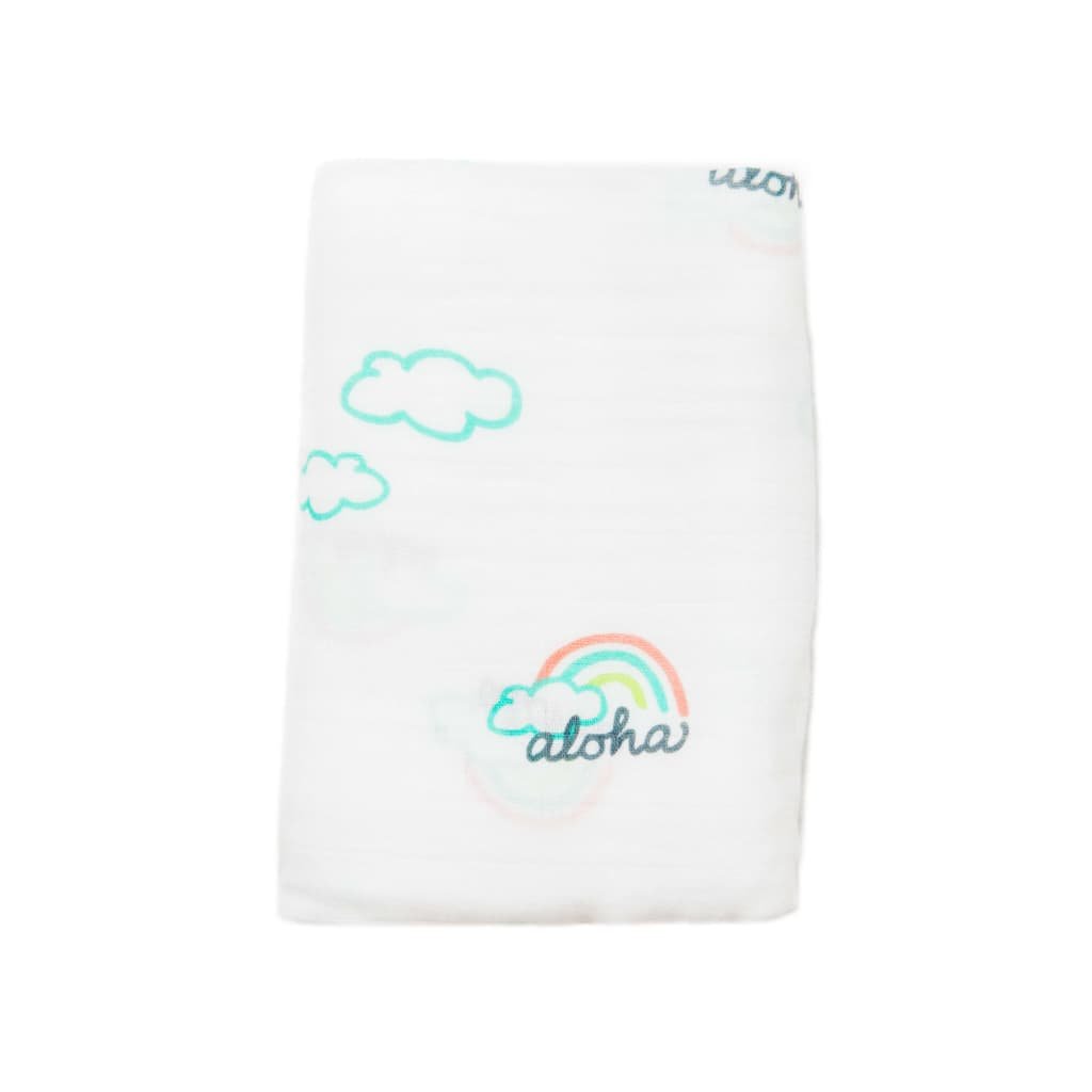 Rainbow pot o' aloha cotton muslin swaddle blanket lovey baby by Cocomoon Hawaii
