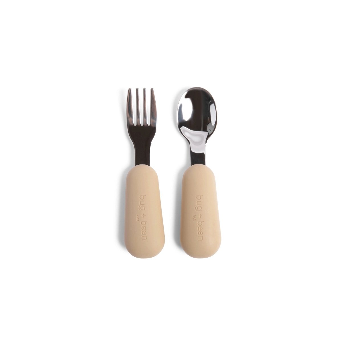 first fork and spoon with gift box, silicone in ivory white and stainless steel