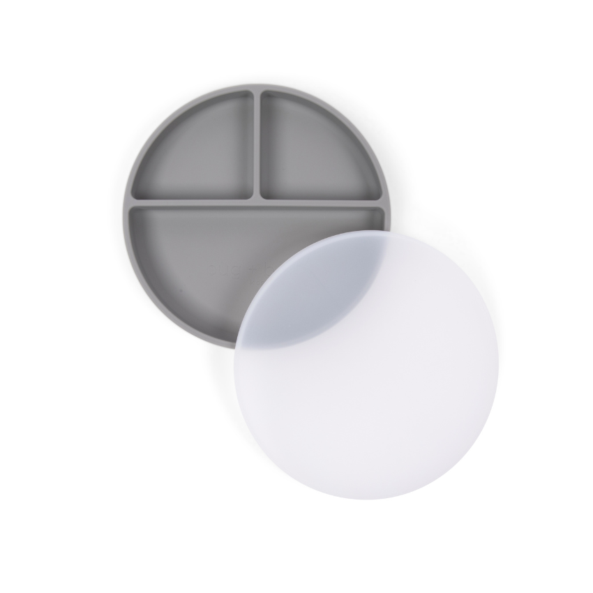 food grade silicone toddler gray suction plate with lid