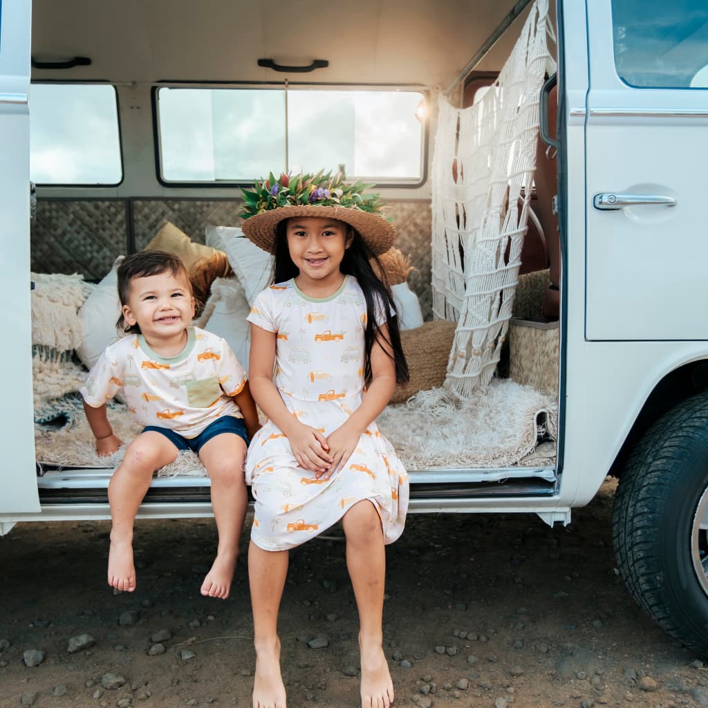 Orange truck surf Beach Bound bamboo tshirt swing dress by Cocomoon Hawaii