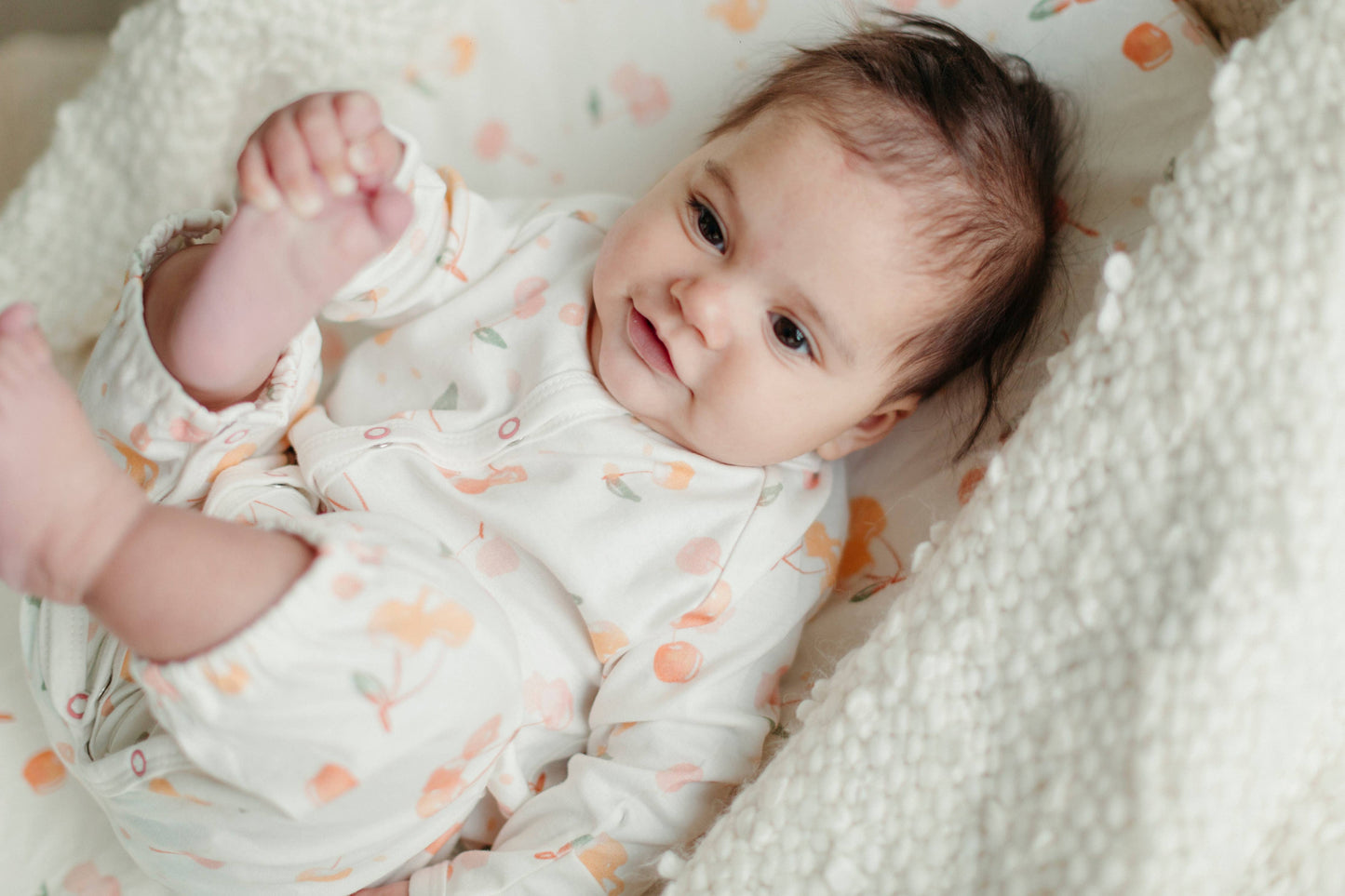 Organic Cotton Convertible Romper & Beanie Set - Cherry Picking