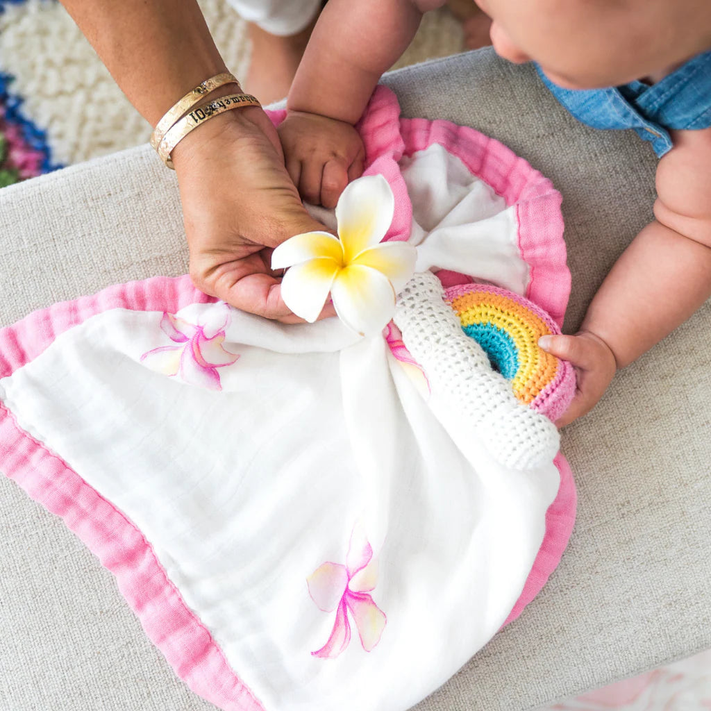 Printed Muslin Security Blanket Plumeria