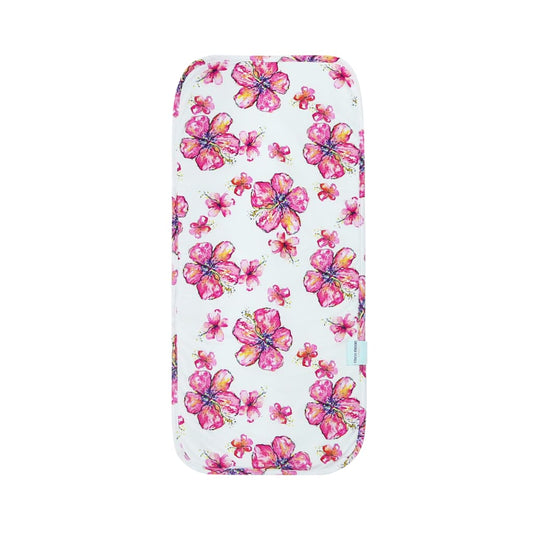 Pink and white hibiscus flower bamboo fleece baby burp cloth