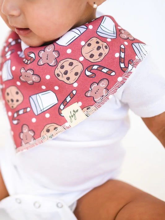 Red Milk and Cookies Christmas Candy Cane Organic Cotton Bandana Baby Toddler Bib
