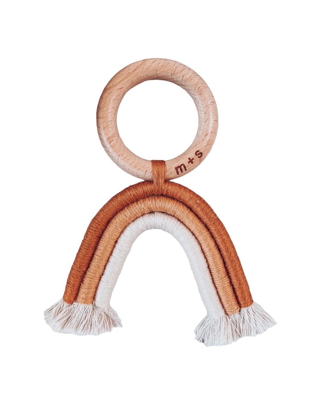 Organic cotton and beech wood orange rainbow baby teether