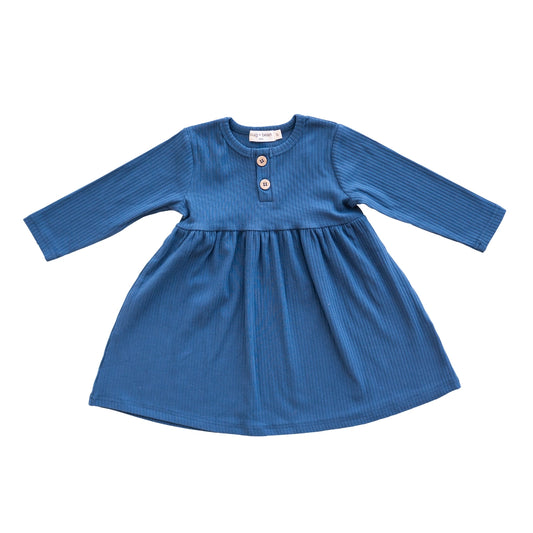 organic cotton blue long sleeve swing  kid dress