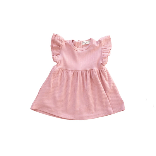 organic cotton pink ruffle sleeve  kid dress