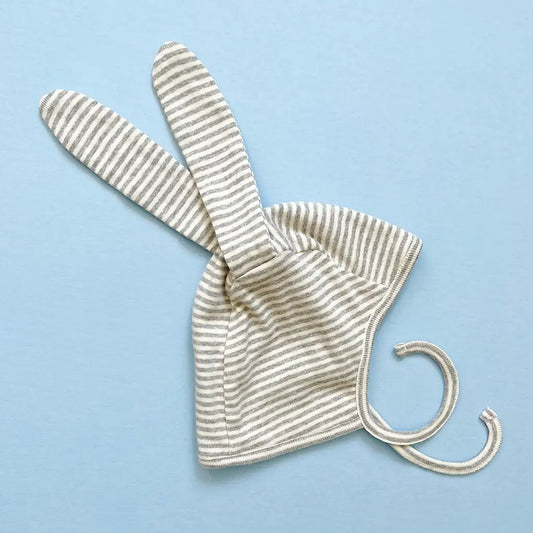 Organic Cotton Stripe Baby Bunny Hat gray