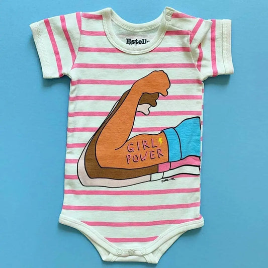 Pink Striped Diverse Girl Power Baby Onesie