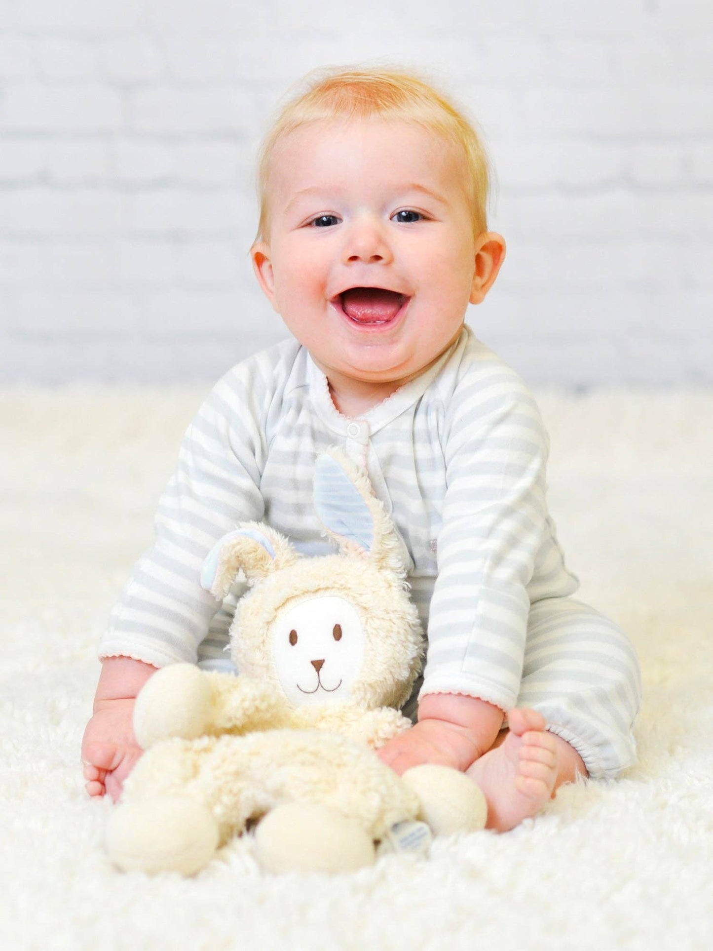 Organic Cotton Snuggle Bunny Lovey: Blue Stripe Ears